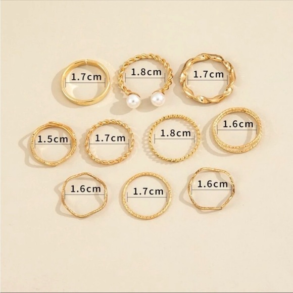 10-piece gold and pearl cuff midi ring set - Picture 2 of 3